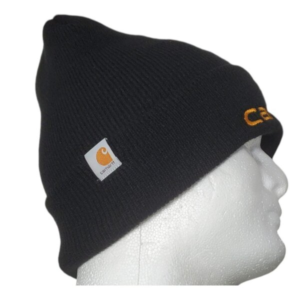 Carhartt Knit Beanie Hat Cuffed 3M Thinsulate Black Orange Spell Out Embroidered - Picture 3 of 8